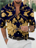 themeisles Men's Shirt Graphic Shirt Floral Turndown White Yellow Light Purple Purple 3D Print Daily Holiday Long Sleeve 3D Print Button-Down Clothing Apparel Fashion Designer Casual Breathable