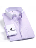 themeisles Men's Dress Shirt Button Up Shirt Collared Shirt French Cuff Shirts Plain Collar LF-16 blue jacquard LF-21 yellow plaid inner collar LF-17 pink jacquard LF-18 purple jacquard LF-23 blue plaid inner