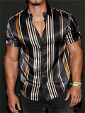 themeisles Men's Shirt Striped Short Sleeve Tops Green Black Blue Purple Outdoor Street Button-Down Print Shirt Fashion Casual Breathable Comfortable Summer