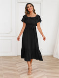 themeisles Summer Solid Color Sexy One-piece Neck Strapless Mid-length Dress Fashion Beach Dress S M L XL 2XL