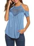 themeisles Solid Color Short-sleeved Female Summer Embroidery Hanging Neck Paragraph Suspenders Sexy Top T-shirt Strapless Casual Top T-shirt