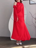 themeisles Flared Sleeves Asymmetric Buttoned Hollow Solid Color Zipper Cold Shoulder Evening Dresses Maxi Dresses