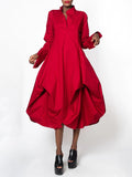 themeisles Stylish Loose Stand-Collar Long Sleeves Midi Dress
