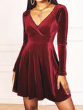 themeisles Surplice Ruched Long Sleeve Mini Dress