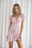 themeisles Ruffle Flutter Ruched Mini Dress