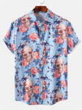 themeisles Men's Short-sleeved Shirt Men's Loose Halloween Casual Mid-sleeve Printed Lapel Short-sleeved Shirt Cardigan