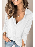 themeisles Casual Women's Tops Solid Color Lapel Jacquard Polka Dot Long-sleeved Single-breasted Shirt Female
