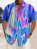 themeisles Men's Short Sleeve Lapel Autumn Fragrant Hemp Shirt Gradient 3D Printing
