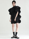 themeisles Original Solid Color Detachable Falbala Black Mini Dress