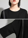 themeisles Original Black Zipper Batwing Sleeve Round-Neck Mini Dress