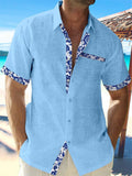 themeisles Men's Linen Shirt Casual Shirt Summer Shirt Beach Shirt Black White Pink Short Sleeve Plain Lapel Spring & Summer Hawaiian Holiday Clothing Apparel Front Pocket