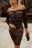 themeisles Off-Shoulder Long Sleeve Lace Dress