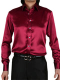 themeisles Men's Button Up Shirt Dress Shirt Collared Shirt Prom Shirt Satin Silk Shirt Black White Red Long Sleeve Plain Turndown Spring, Fall, Winter, Summer Wedding Party Clothing Apparel Button-Down