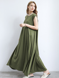 themeisles Simple Loose Sleeveless Solid Color Round-Neck Maxi Dresses
