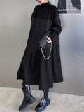 themeisles A-Line Long Sleeves Asymmetric Solid Color Split-Joint High-Neck Midi Dresses Sweater Dresses