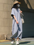 themeisles Casual Short Sleeves Solid Color Round-Neck Maxi Dress