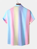 themeisles Summer New Men's Loose Type Lapel Short Sleeve Shirt Hot Sale Beach Shirt Hawaii Casual Gradient Stripe Shirt