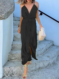 themeisles Sexy Dress Silky Fabric New Deep V Dress Open Backless Halter Dress Female
