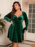 themeisles Plus Size Surplice Ruched Puff Sleeve Mini Dress