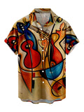 themeisles Men's Shirt Button Up Shirt Casual Shirt Summer Shirt Bowling Shirt Black Pink Blue Green Short Sleeve Graphic Prints Musical Notes Turndown Street Daily Print Clothing Apparel Fashion 1950s Casual