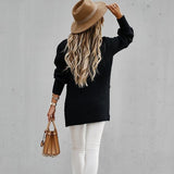 themeisles Autumn and Winter New Semi-high Collar Loose Solid Color Long-sleeved Sweater Women