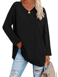 themeisles Ladies T-shirt New Multi-color Loose Drop Shoulder Sleeve V-neck Solid Color Women's Tops