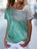 themeisles New Comfortable Casual Women's Summer Tide Loose Type T-shirt Fashion Printing Fashion V-neck Short-sleeved Tops