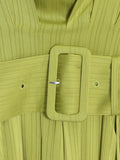 themeisles Solid Color Belted Loose High Waisted Boat Neck Midi Dresses