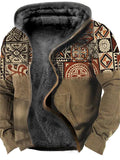 themeisles Men's Fleece Jacket Full Zip Hoodie Fleece Hoodie Sherpa Jacket Denim Blue Blue Yellow Camel Orange Hooded Tribal Graphic Prints Zipper Print Casual Daily Sports 3D Print Fleece Basic Designer Casual