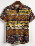 themeisles Summer New Men's Large Size Floral Pattern Slim Stand-up Collar Printed Short-sleeved Loose Fashion Shirt