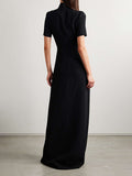 themeisles Solid Color Soccer Shorts Stand Collar Maxi Dresses