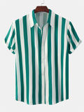 themeisles Summer Hot Sale Men's Printed Striped Short-sleeved Lapel Hong Kong Style Personality Loose Casual Shirt