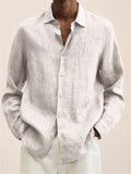 themeisles Men's Linen Shirt Button Up Shirt Casual Shirt Beach Shirt Black Khaki Dark Blue Long Sleeve Plain Turndown Spring & Summer Hawaiian Holiday Clothing Apparel