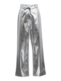 themeisles Women's Street High Waist Reflective Metallic PU Leather Pants Women Fashion Trend Pants S-L