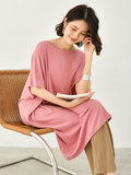 themeisles Casual Batwing Half Sleeves Solid Color Round-Neck Midi Dresses