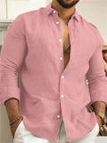 themeisles Men's Linen Shirt Button Up Shirt Casual Shirt Summer Shirt Beach Shirt Black White Pink Long Sleeve Plain Lapel Spring & Summer Casual Daily Clothing Apparel