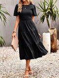 themeisles Solid Color Elastics Short Sleeves Loose Round-neck Midi Dresses