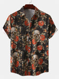 themeisles Men's Short-sleeved Shirt Men's Loose Halloween Casual Mid-sleeve Printed Lapel Short-sleeved Shirt Cardigan