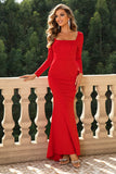 themeisles Square Neck Long Sleeve Dress