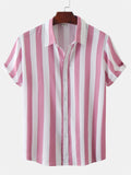 themeisles Summer Hot Sale Men's Printed Striped Short-sleeved Lapel Hong Kong Style Personality Loose Casual Shirt