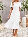 themeisles Solid Color Elastics Short Sleeves Loose Round-neck Midi Dresses