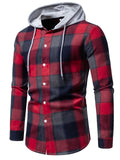 themeisles Color Blocking Plaid Long-sleeved Tops Youth College Style Hooded Drawstring Versatile Casual Shirt Cardigan