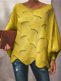 themeisles Women's Pullover Sweater Jumper Hollow Out Knitted Solid Color Stylish Basic Casual Long Sleeve Plus Size Lantern Sleeve Oversized Sweater Cardigans Boat Neck Fall Spring Summer Yellow Blushing Pink