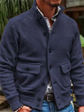 themeisles New Jacket Men's Stand-up Collar Solid Color Casual Top Slim Type Single-breasted Jacket Commuter Wind Jacket