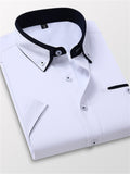 themeisles Men's Dress Shirt Button Down Shirt Collared Shirt Non Iron Shirt Light Pink White Red Short Sleeve Plain Collar All Seasons Wedding Work Clothing Apparel