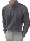 themeisles Loose Men's Solid Color Long-sleeved Shirt Plain Slit Spot Casual Shirt White Black Blue S-5XL