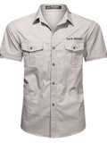 themeisles Men's Shirt Button Up Shirt Casual Shirt Summer Shirt Beach Shirt White Navy Blue khaki Army Green Short Sleeve Plain Lapel Daily Vacation Embroidered Clothing Apparel Fashion Casual Comfortable