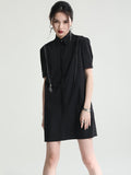 themeisles Original Solid Color Detachable Falbala Black Mini Dress
