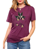 themeisles Women's Tops Spring and Summer New Animal Pattern Short-sleeved T-shirt Black Purple Pink Gray Green Blue