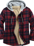 themeisles Men's Winter Jacket Shirt Jacket Winter Coat Sherpa jacket Fleece Jacket Hoodie Jacket Flannel Jacket Warm Casual Jacket Outerwear Plaid / Check White+Black Green Wine